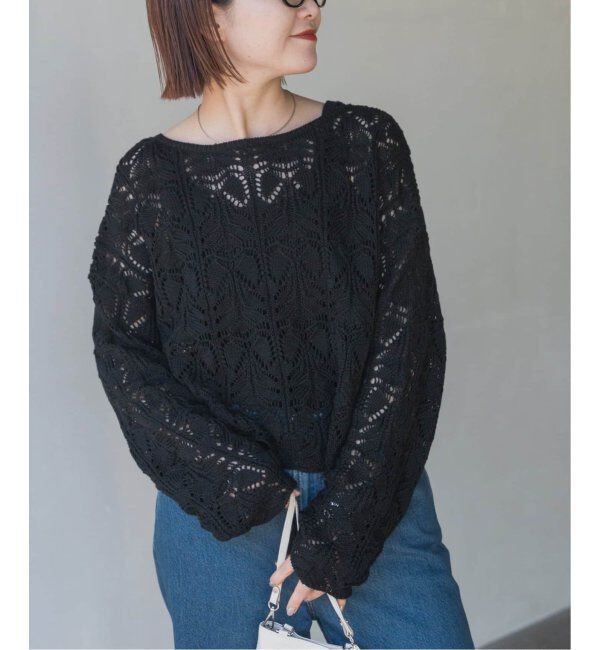 Spick and Span「《一部店舗+WEB限定追加2》ギマコットン透かし編みボートネックニット」|ニット・セーター|