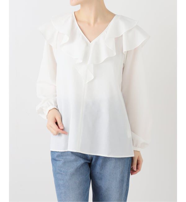 「【洗える】フレアフリルロングスリーブブラウス」|シャツ・ブラウス|