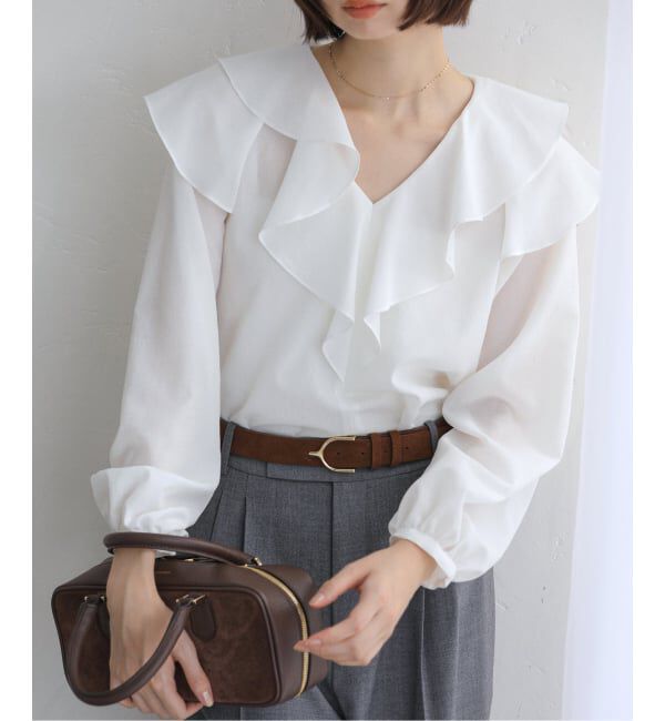  「【洗える】フレアフリルロングスリーブブラウス」|シャツ・ブラウス|