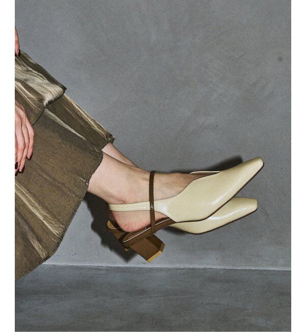  「GRISE4cmナロースクエアウェーブスリングバック」|パンプス|ナチュラル