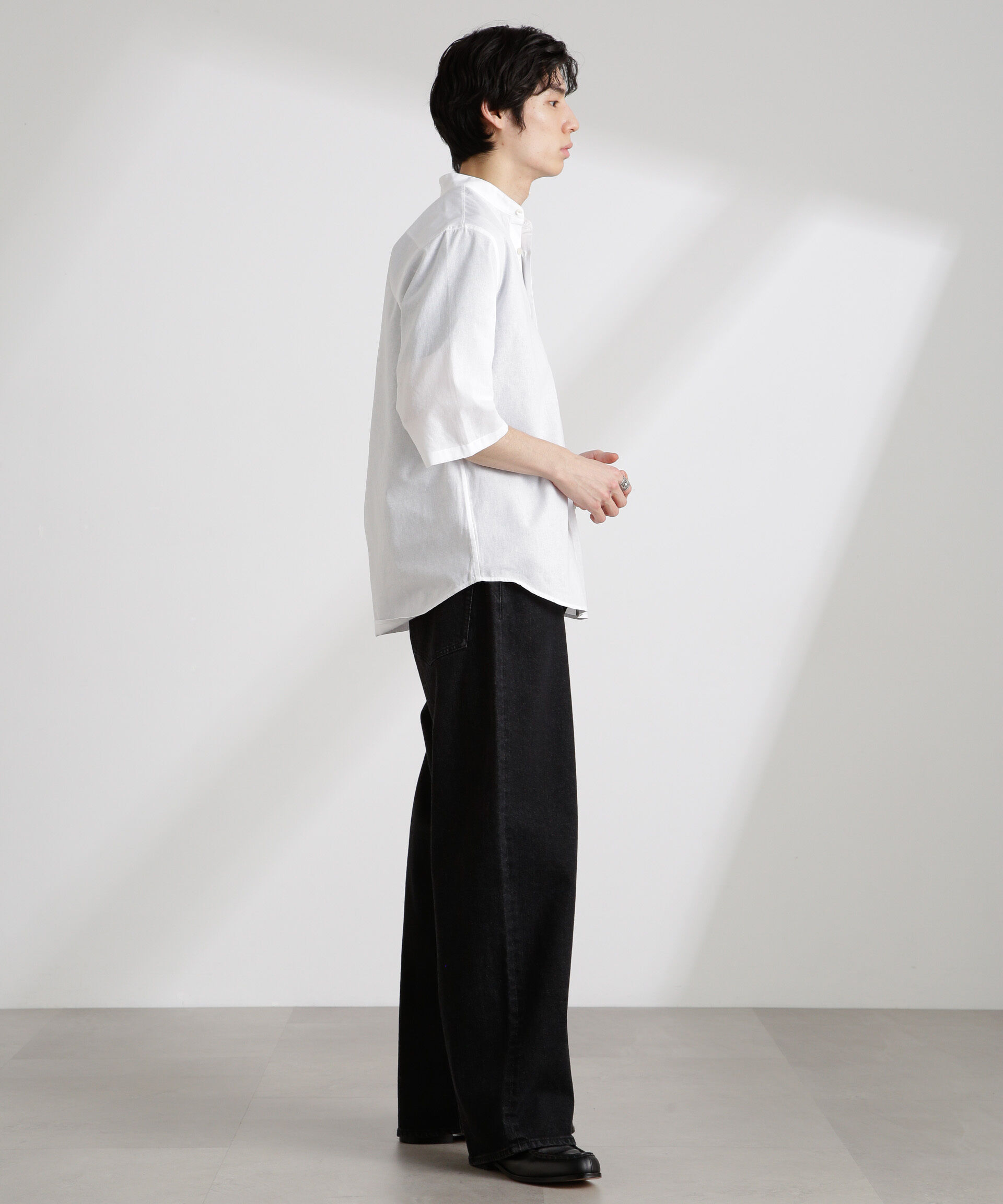 nano･universe「クールマックスリネンバンドカラー7分袖」|シャツ・ブラウス|