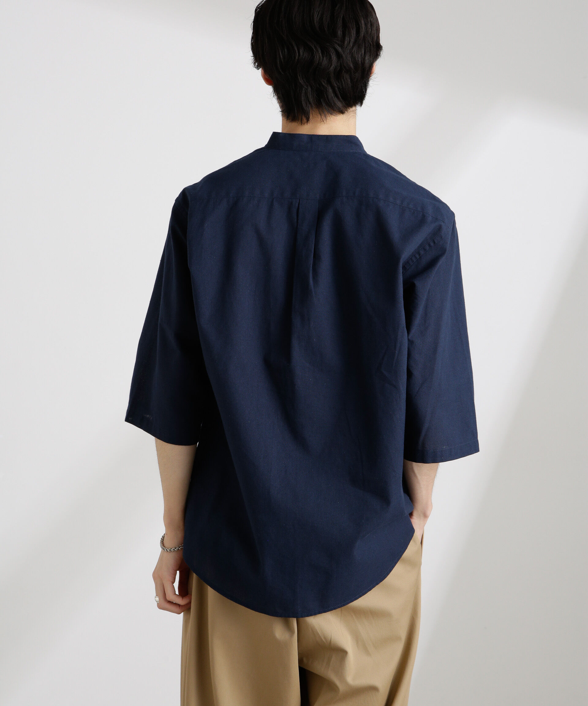 nano･universe「クールマックスリネンバンドカラー7分袖」|シャツ・ブラウス|