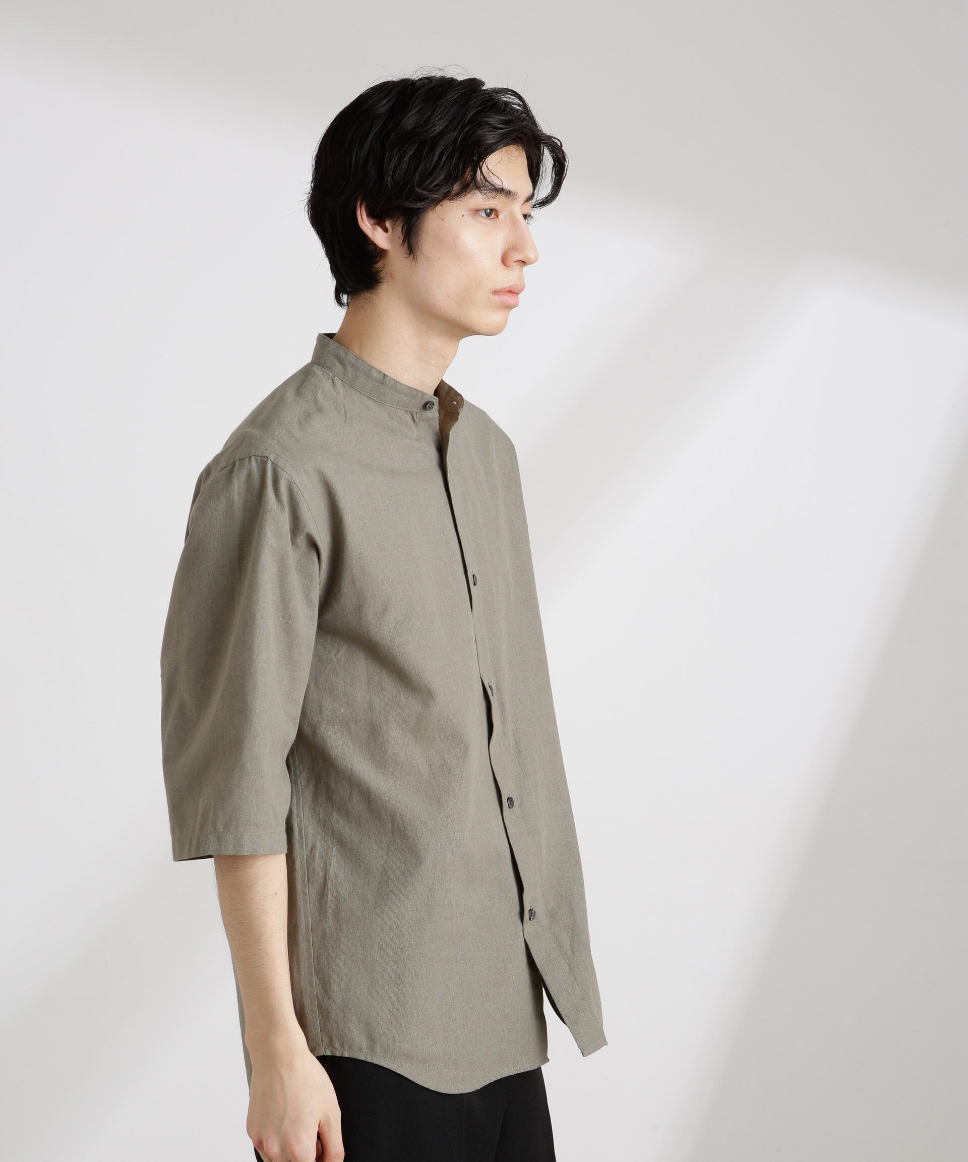 nano･universe「クールマックスリネンバンドカラー7分袖」|シャツ・ブラウス|