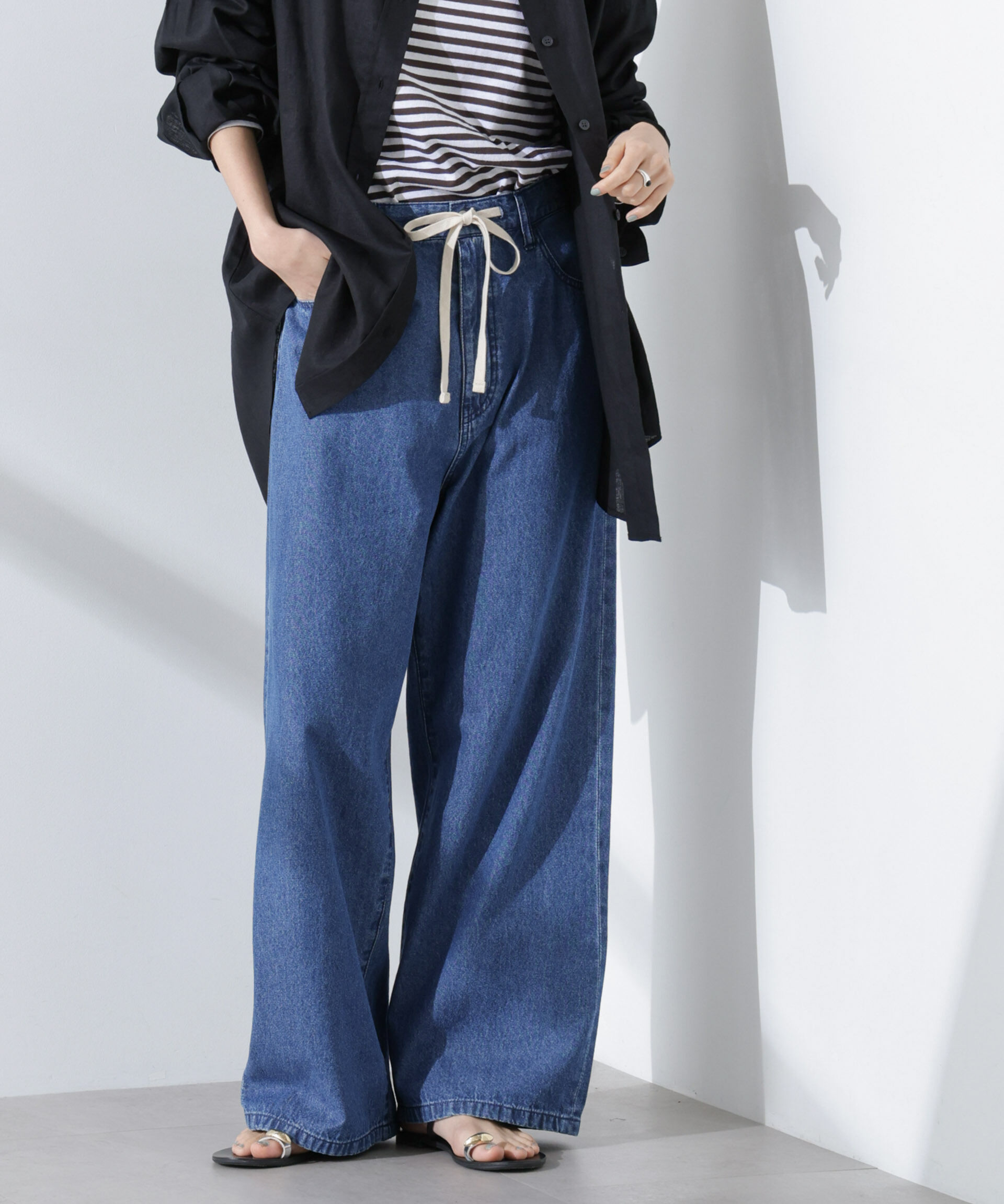 nano･universe「ドロストソフトデニム」|チノ|ネイビー