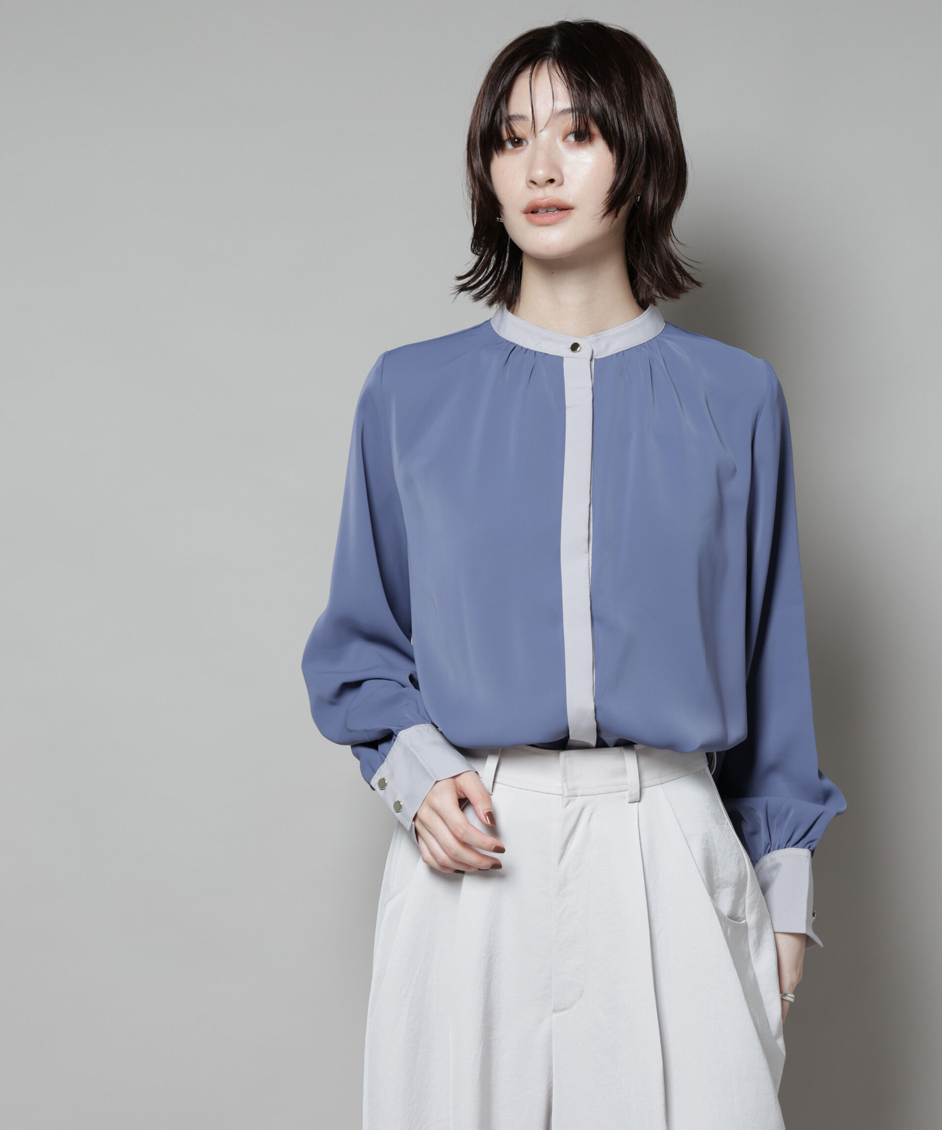 nano･universe「バイカラーデザインブラウス」|シャツ・ブラウス|