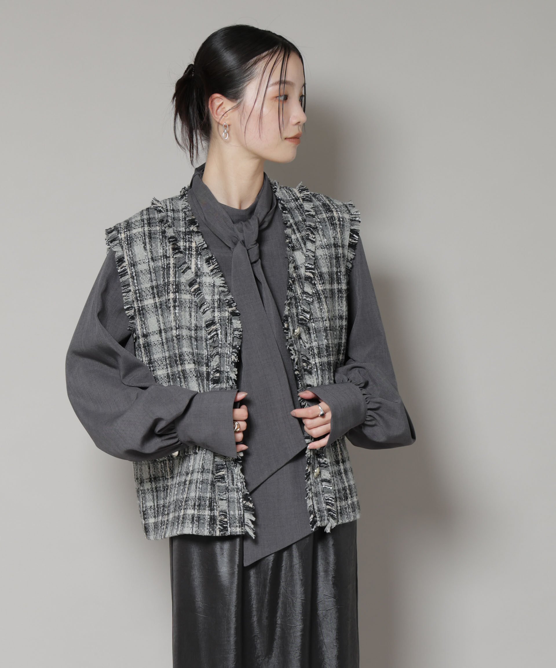 nano･universe「チェックフリンジ金ボタンジレ(セットアップ可)」|テーラードジャケット|