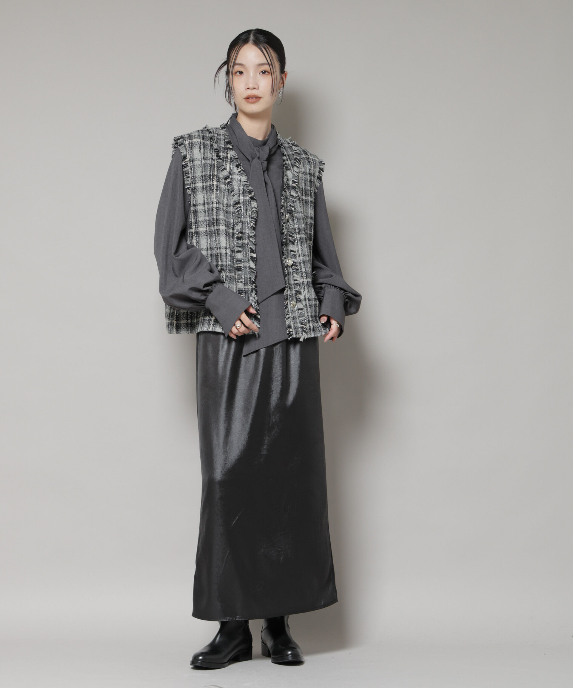 nano･universe「チェックフリンジ金ボタンジレ(セットアップ可)」|テーラードジャケット|