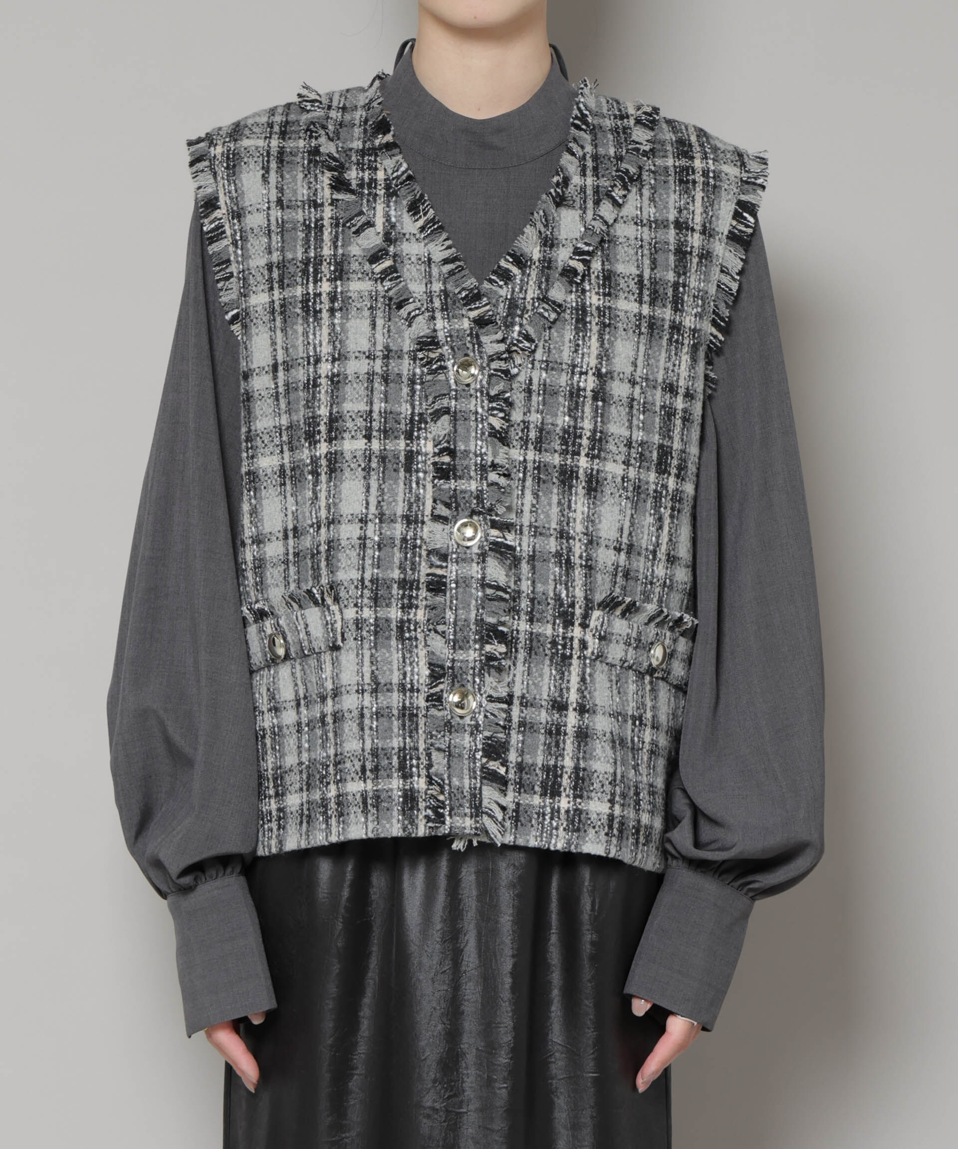 nano･universe「チェックフリンジ金ボタンジレ(セットアップ可)」|テーラードジャケット|