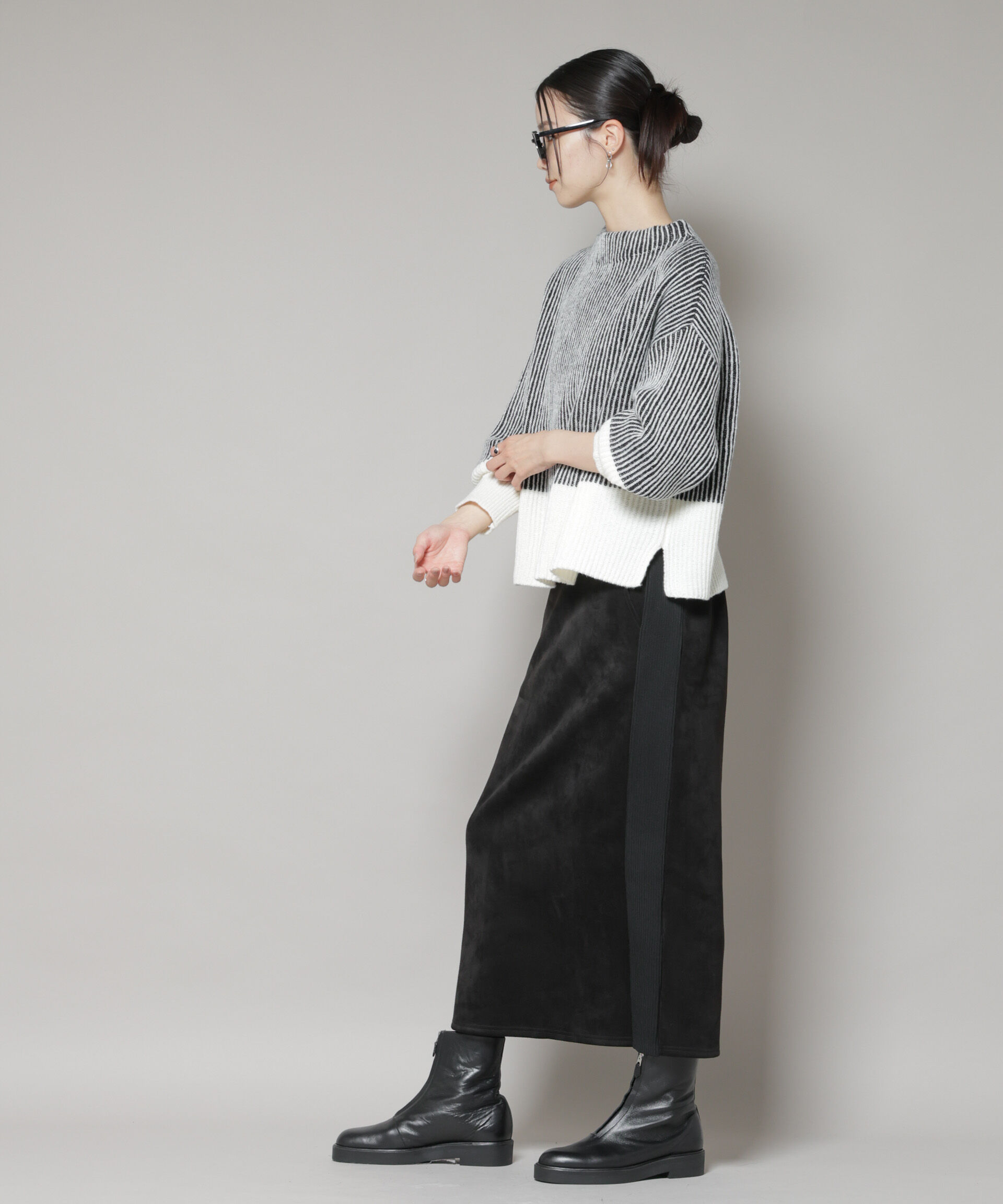 nano･universe「カットスエードサイドニットラインナロースカート(セットアップ可)」|スカート|