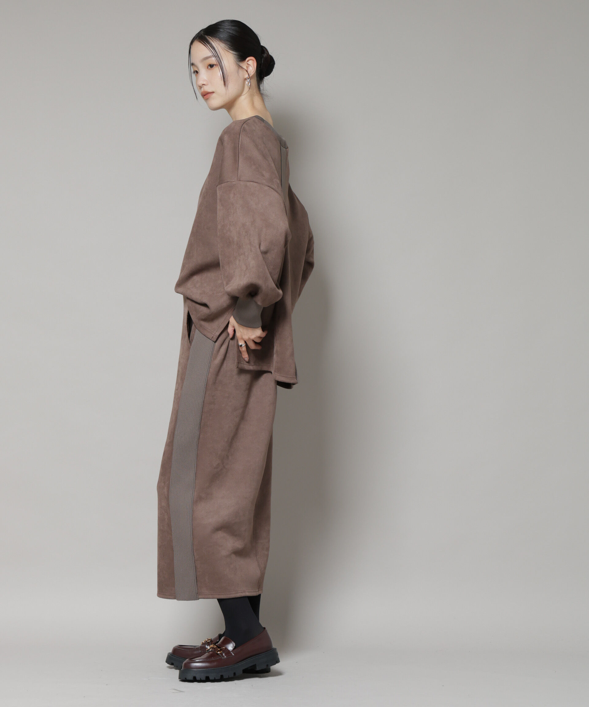 nano･universe「カットスエードサイドニットラインナロースカート(セットアップ可)」|スカート|