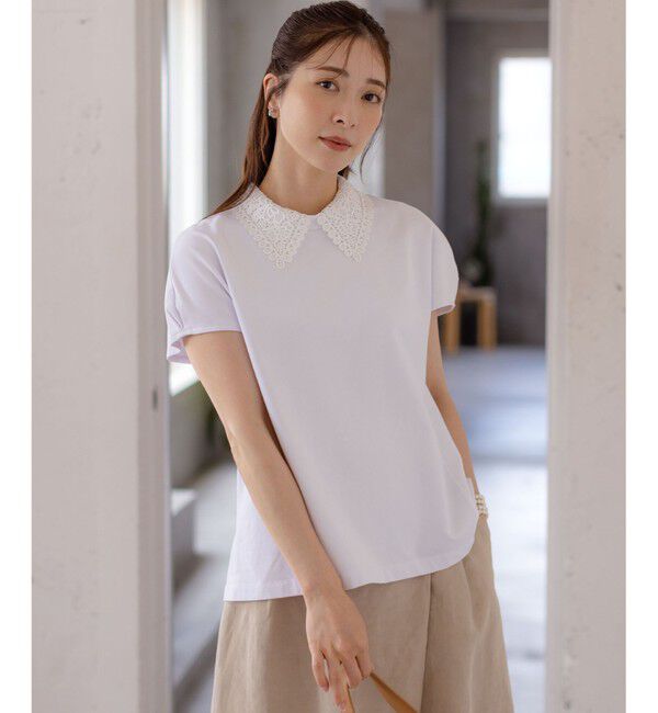 組曲「【2WAY】レース襟フレンチテリー カットソー」|Tシャツ・カットソー|ホワイト系