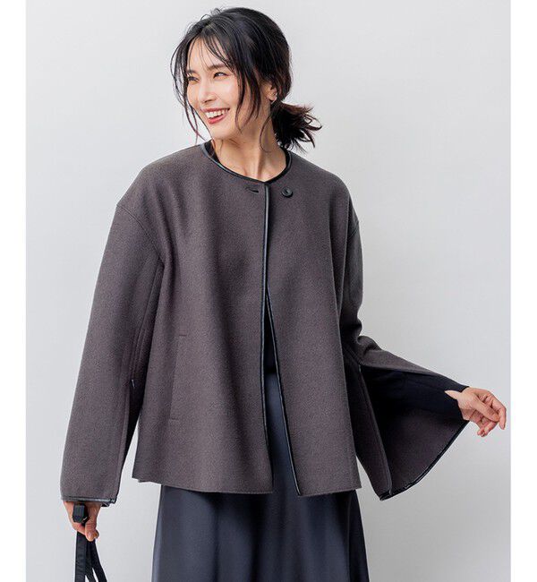 23区「コンプレストパイル ノーカラー アウター」|テーラードジャケット|グレー系