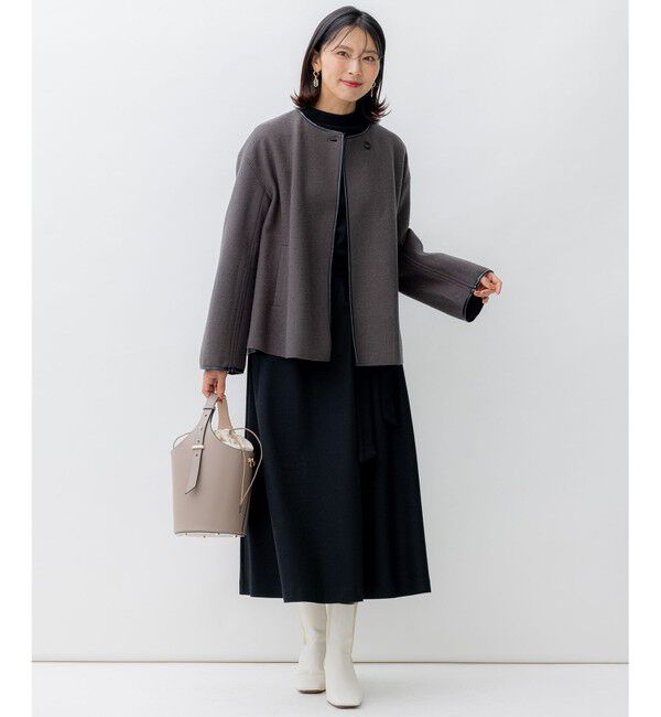 23区「コンプレストパイル ノーカラー アウター」|テーラードジャケット|