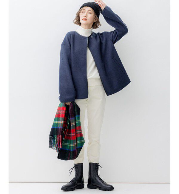 23区「コンプレストパイル ノーカラー アウター」|テーラードジャケット|