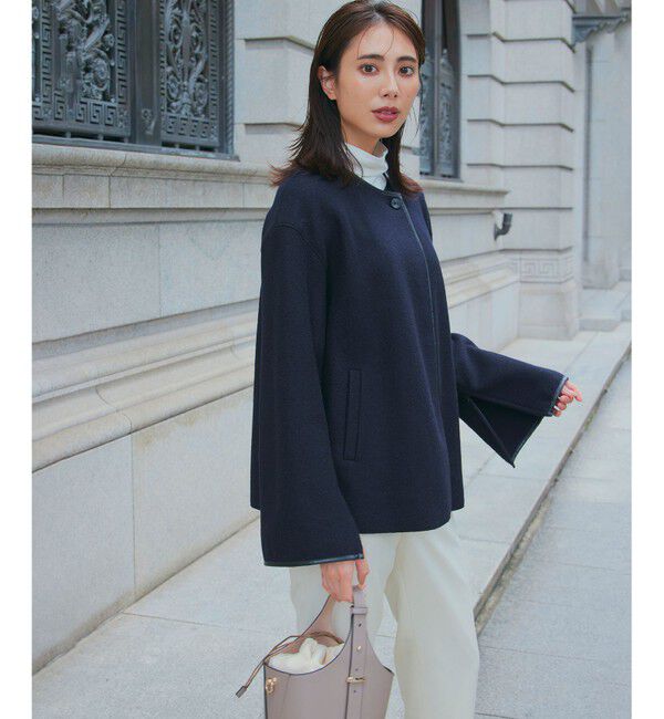 23区「コンプレストパイル ノーカラー アウター」|テーラードジャケット|