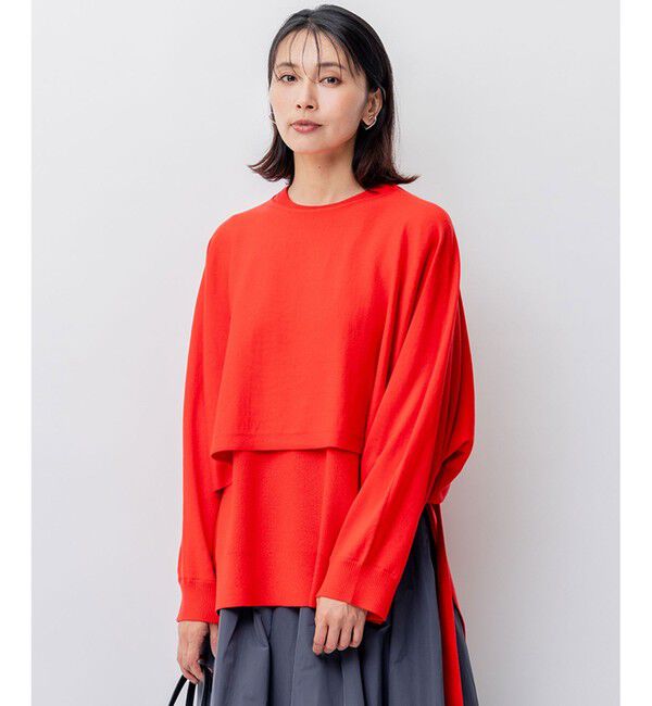 23区「【洗える】ツインニットクロップド ニットベスト」|ニット・セーター|レッド系