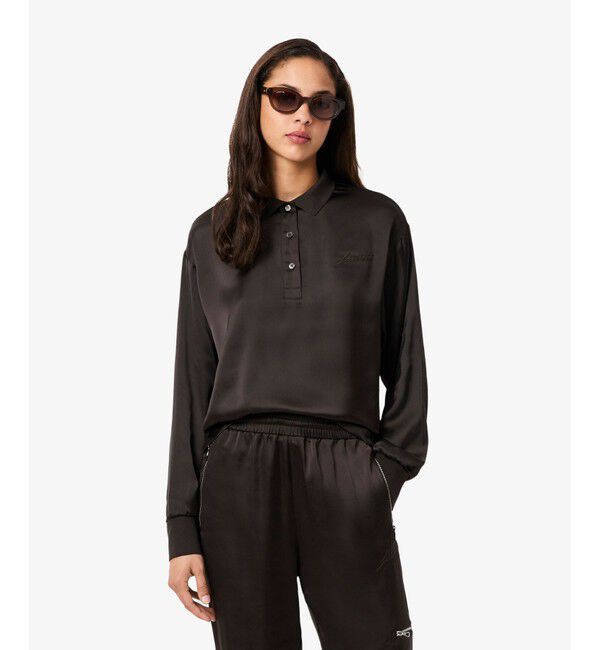 LACOSTE「オーバーサイズサテンポロシャツ」|シャツ・ブラウス|ダークブラウン