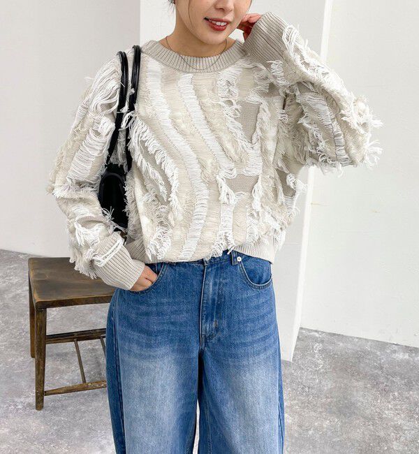 fredy emue「カットフリンジジャガード2WAY カーディガン」|ニット・セーター|