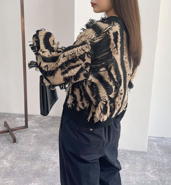 fredy emue「カットフリンジジャガード2WAY カーディガン」|ニット・セーター|