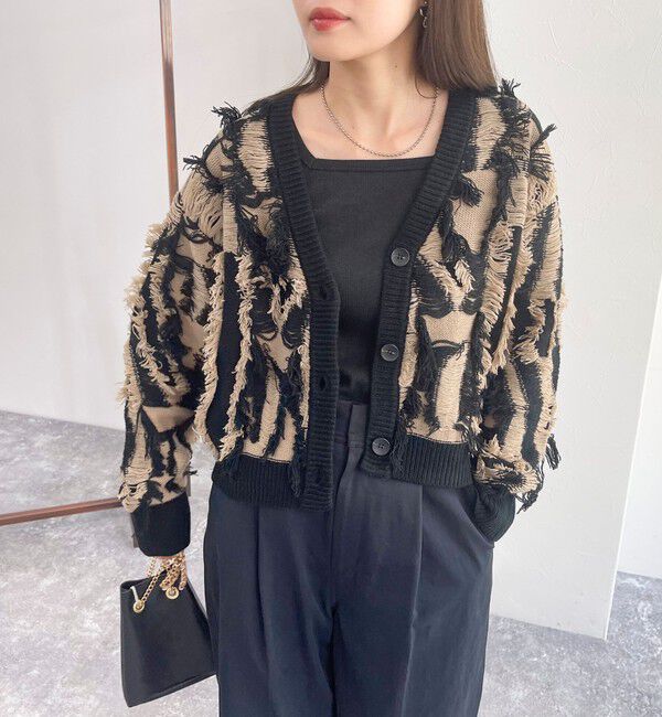 fredy emue「カットフリンジジャガード2WAY カーディガン」|ニット・セーター|