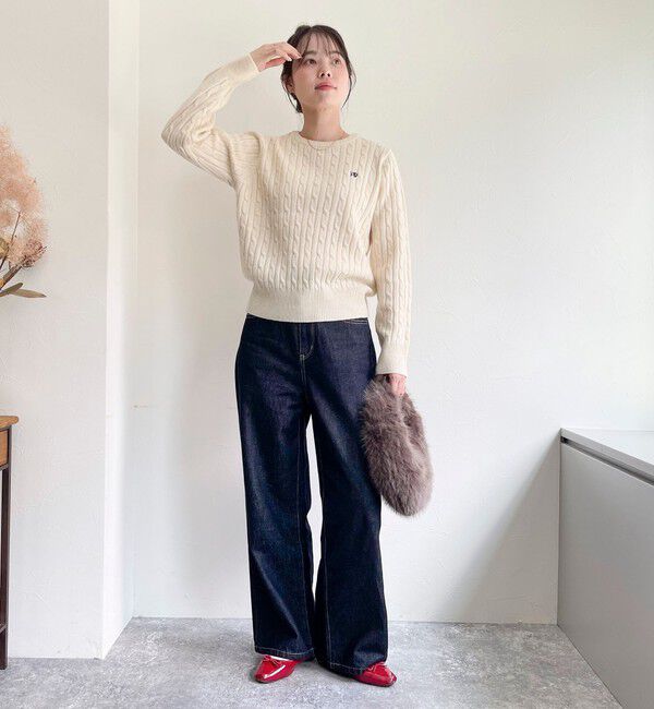 fredy emue「ウール混FR刺繍ケーブル柄ニットプルオーバー」|ニット・セーター|