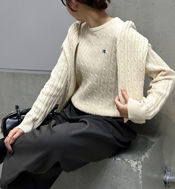 fredy emue「ウール混FR刺繍ケーブル柄ニットプルオーバー」|ニット・セーター|