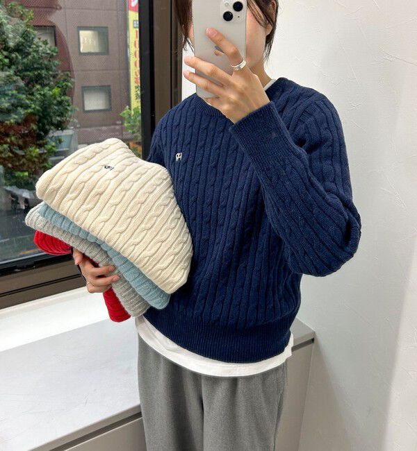 fredy emue「ウール混FR刺繍ケーブル柄ニットプルオーバー」|ニット・セーター|