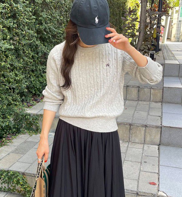 fredy emue「ウール混FR刺繍ケーブル柄ニットプルオーバー」|ニット・セーター|