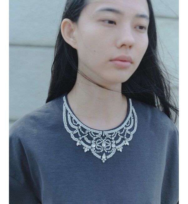 SALON adam et rope'「ビジューエンブロイダリーオーバーサイズT」|Tシャツ・カットソー|チャコール(06)