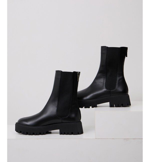 SALON adam et rope'「WS レザートラックソールサイドゴア」|ロングブーツ|ブラック(01)