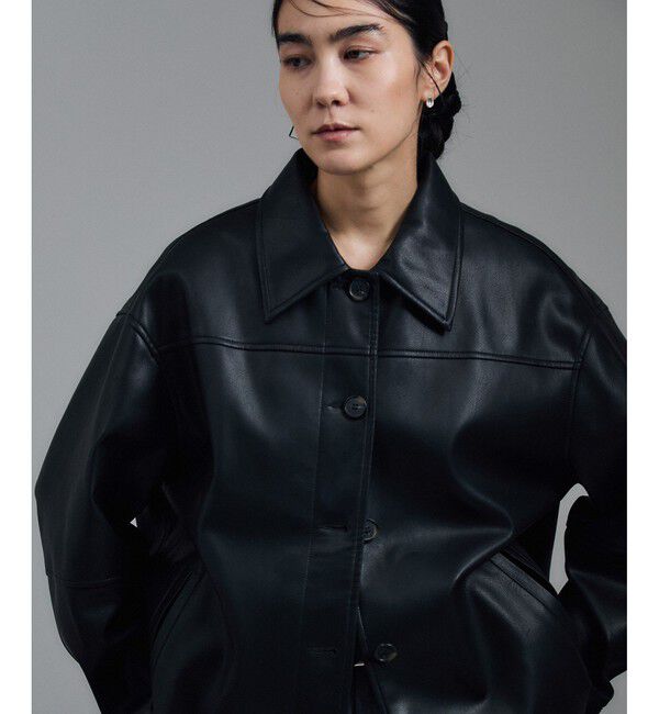 SALON adam et rope'「【WEB限定】レザーライクオーバーシャツジャケット」|ブルゾン・スタジャン|