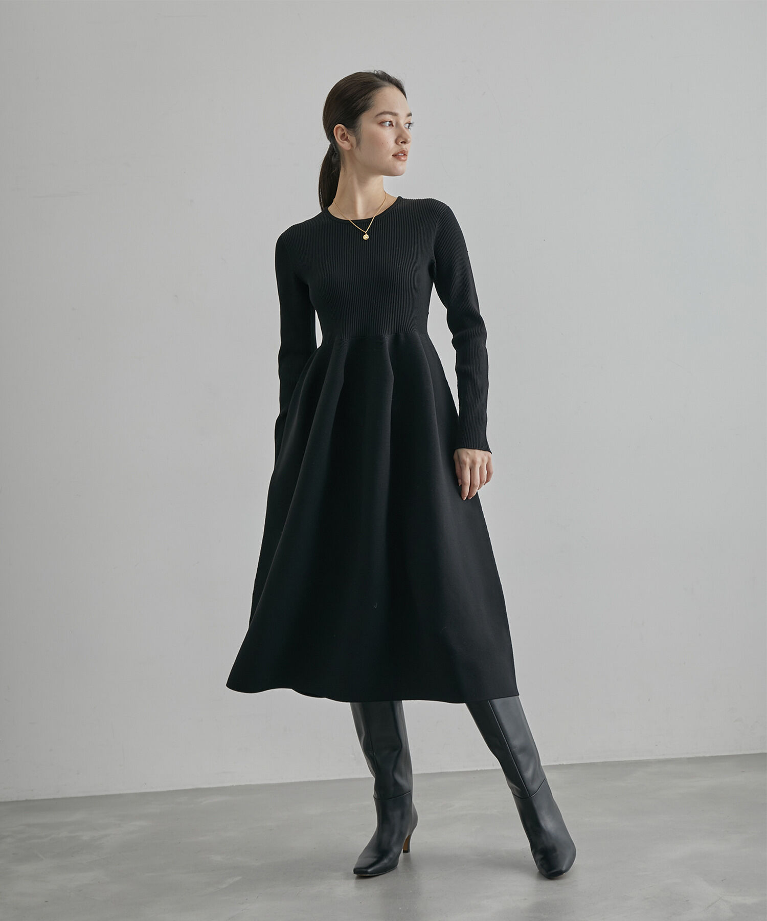 ROPE「ジャガード編み リブニットフォルムワンピース」|ワンピース|