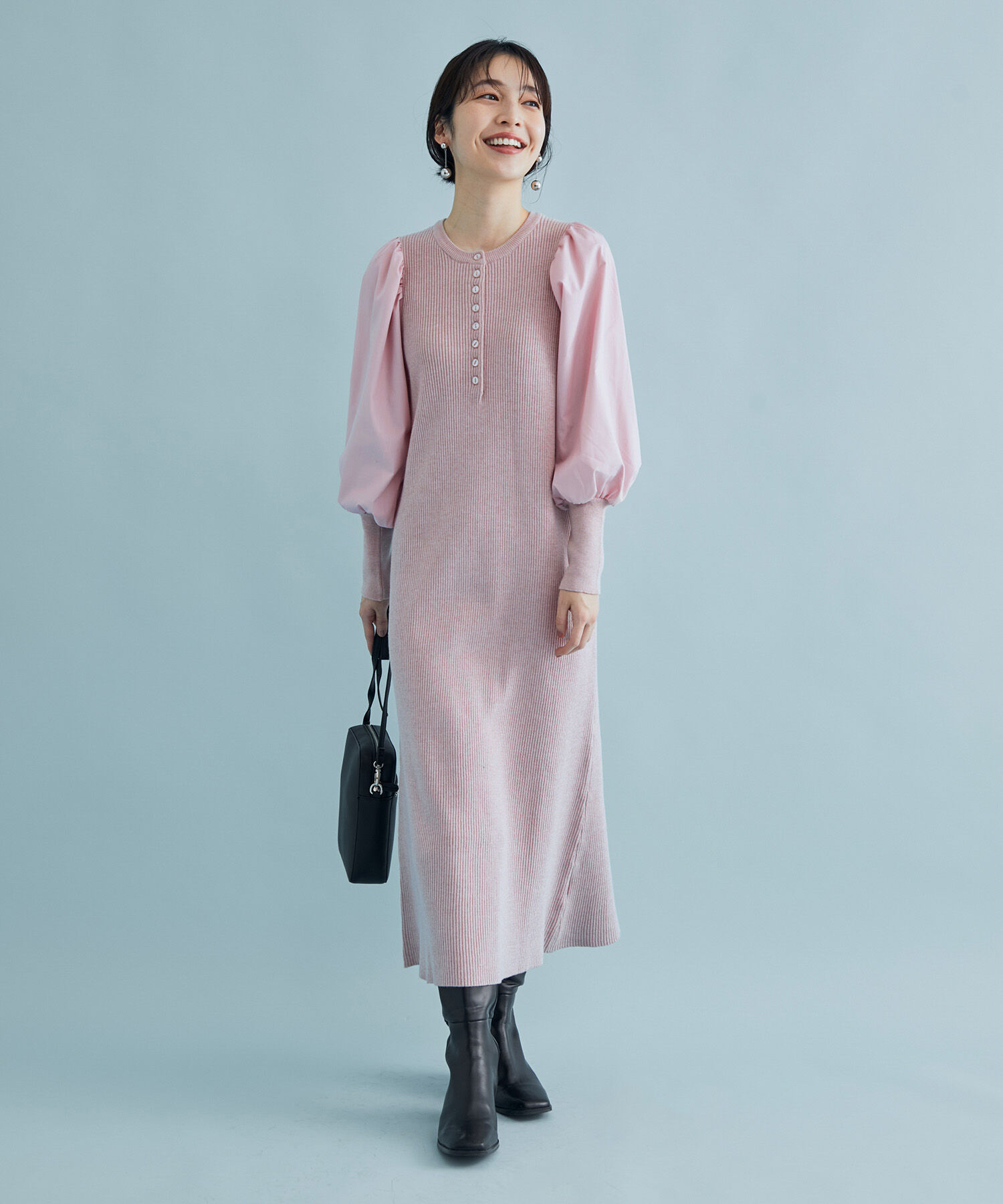 VIS「＜追加＞【一部カラー公式サイト・直営店舗限定】ボリュームスリーブ釦アクセントAラインニットワンピース」|ワンピース|