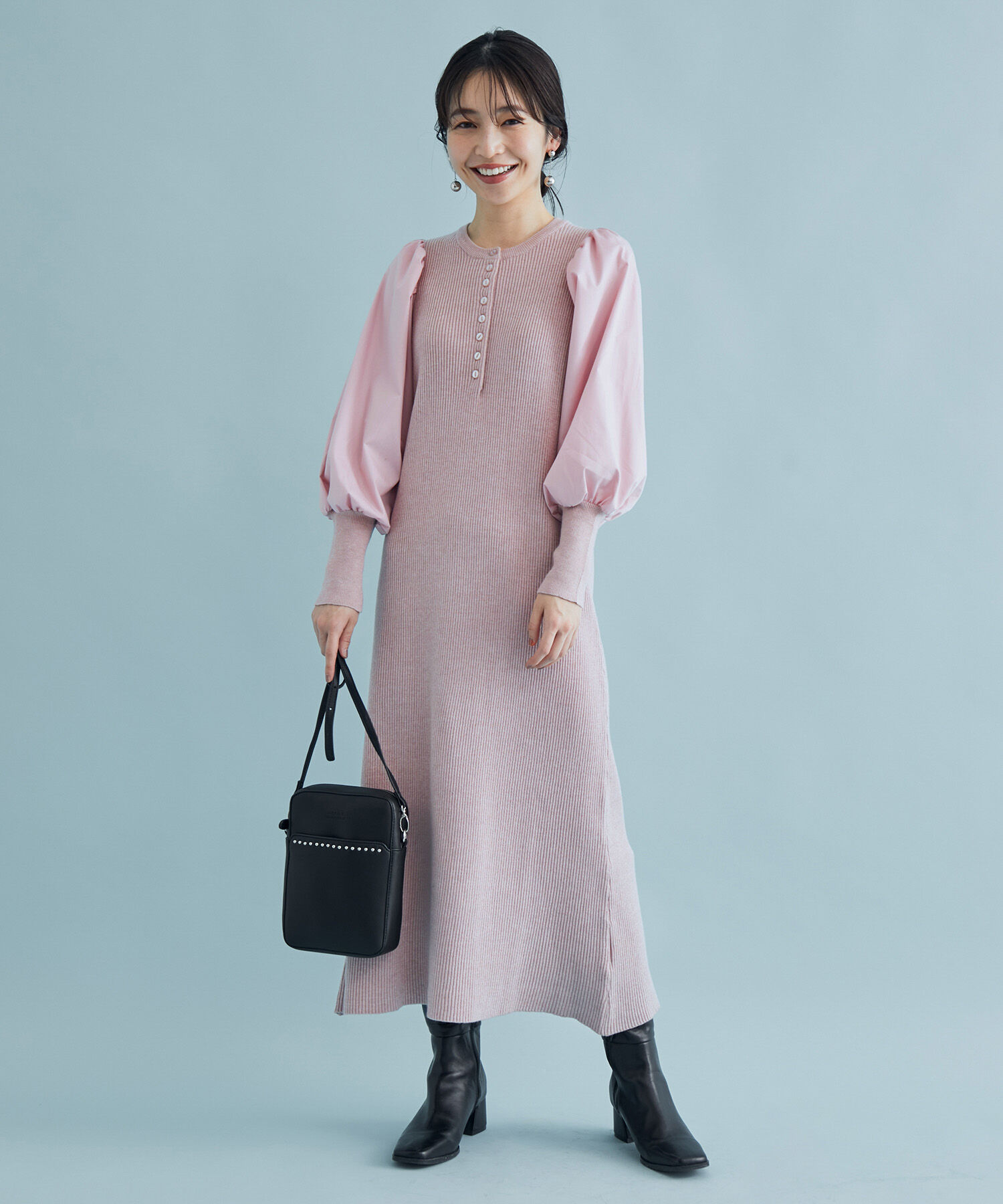 VIS「＜追加＞【一部カラー公式サイト・直営店舗限定】ボリュームスリーブ釦アクセントAラインニットワンピース」|ワンピース|