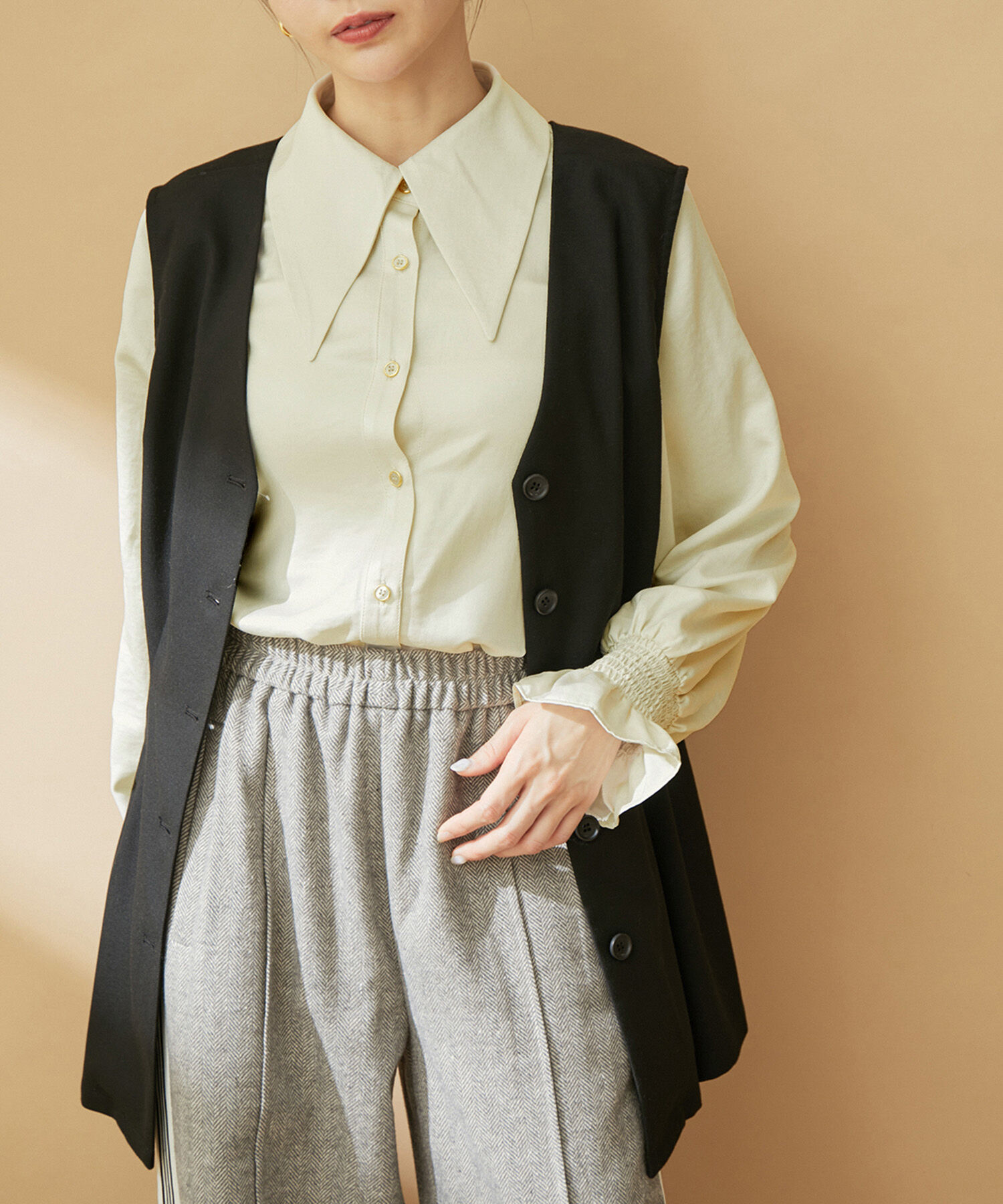 VIS「【2WAY】ロングカラーボウタイブラウス【洗える】」|シャツ・ブラウス|