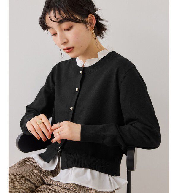 VIS「フリル襟ドッキングニットカーディガントップス」|ニット・セーター|ブラック(01)