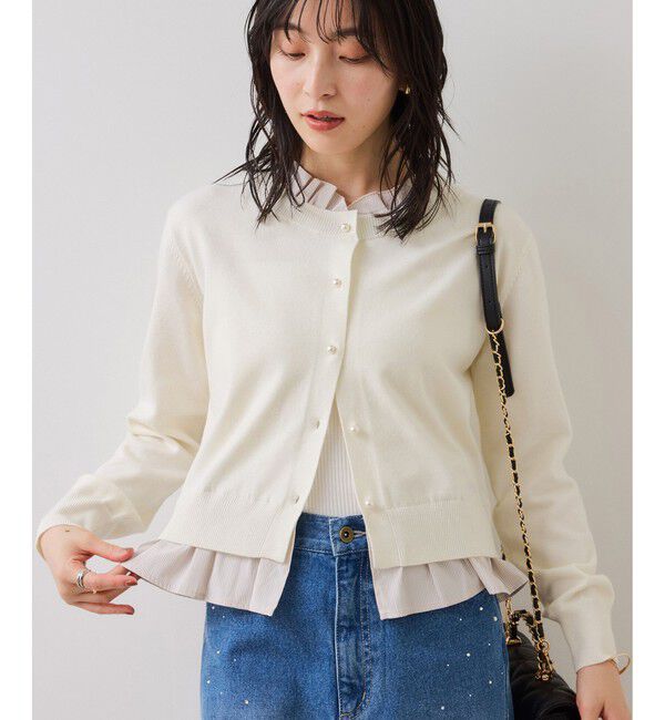 VIS「フリル襟ドッキングニットカーディガントップス」|ニット・セーター|
