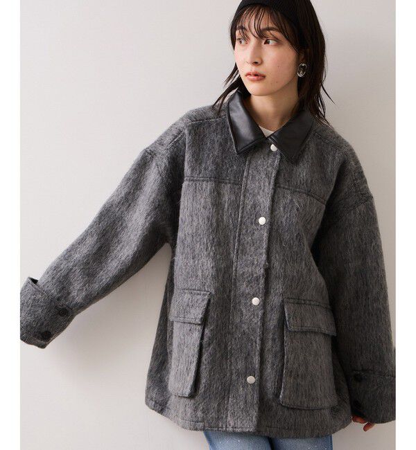 VIS「【WEB限定】衿袖レザーシャギーアウター」|その他|チャコール(06)