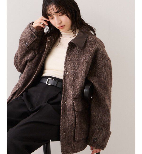 VIS「【WEB限定】衿袖レザーシャギーアウター」|その他|ブラウン(20)