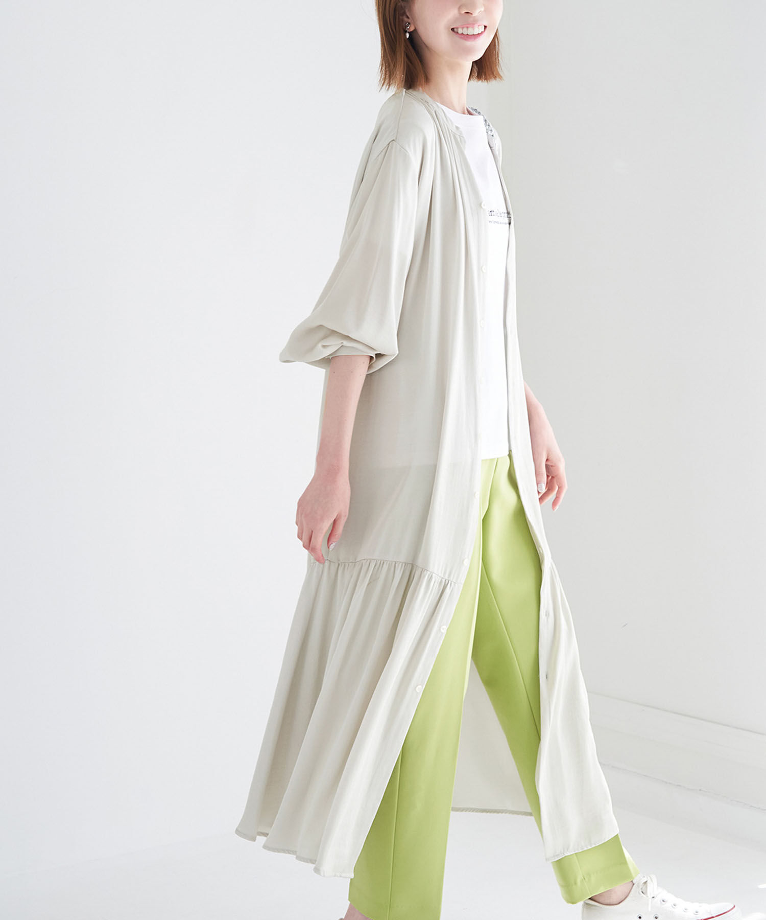 Rope&rsquo;Picnic「ローウエスト切替サテンシャツワンピース」|その他|グレー系(09)