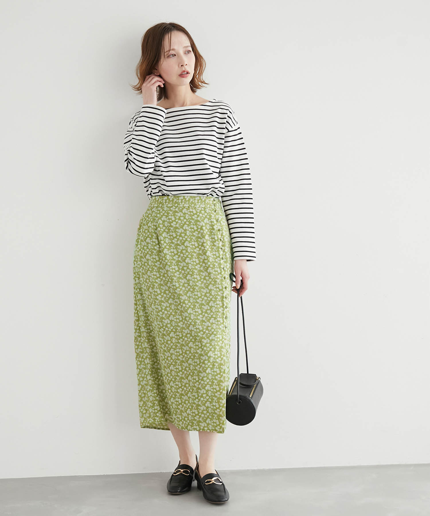 Rope&rsquo;Picnic「フラワープリントくるみ釦ラップスカート」|スカート|