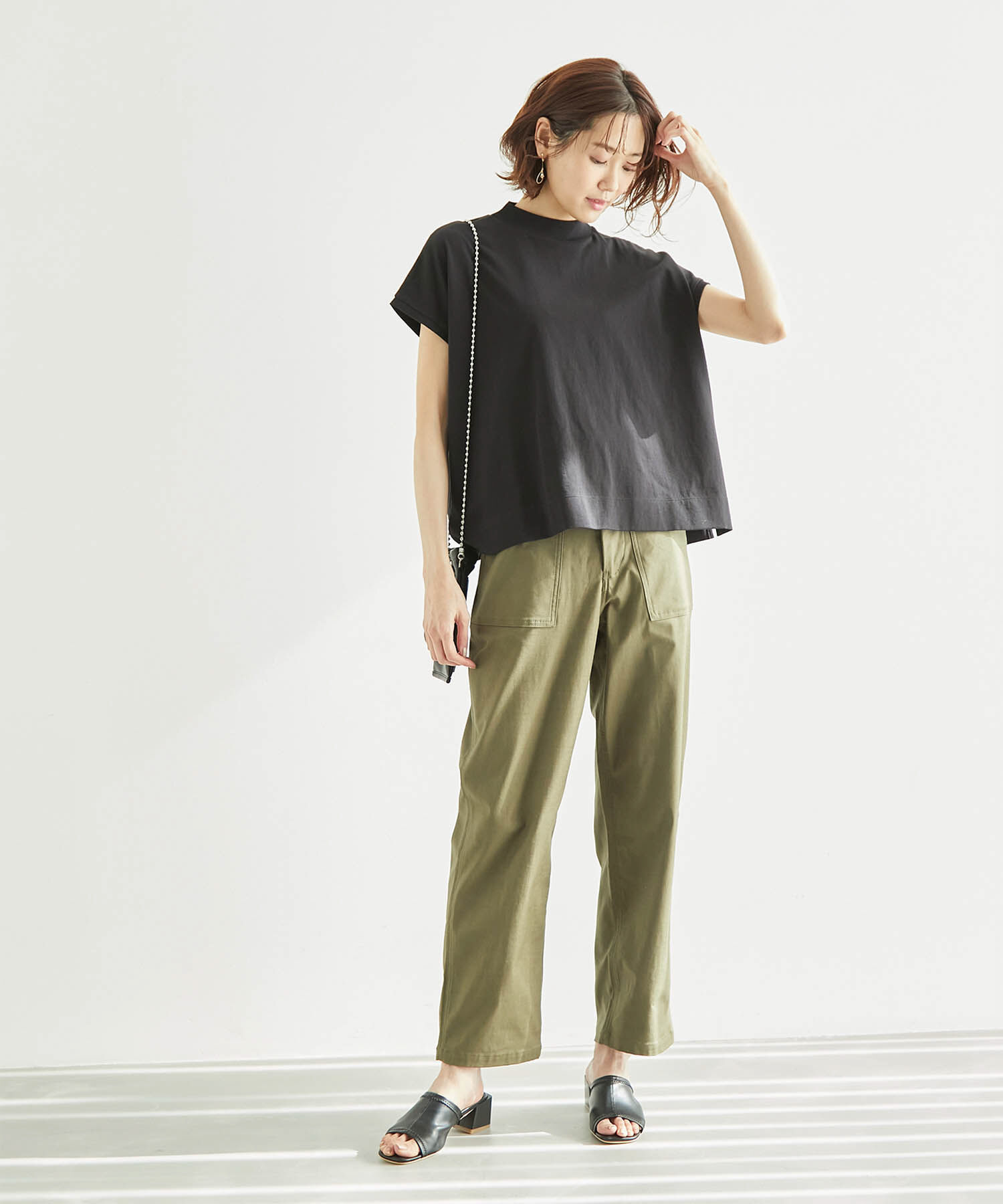 Rope&rsquo;Picnic「ラク美tee/TRUE COTTONモックネックフレンチスリーブトップス」|Tシャツ・カットソー|