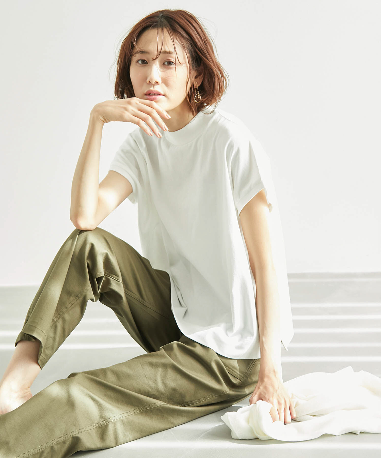 Rope&rsquo;Picnic「ラク美tee/TRUE COTTONモックネックフレンチスリーブトップス」|Tシャツ・カットソー|