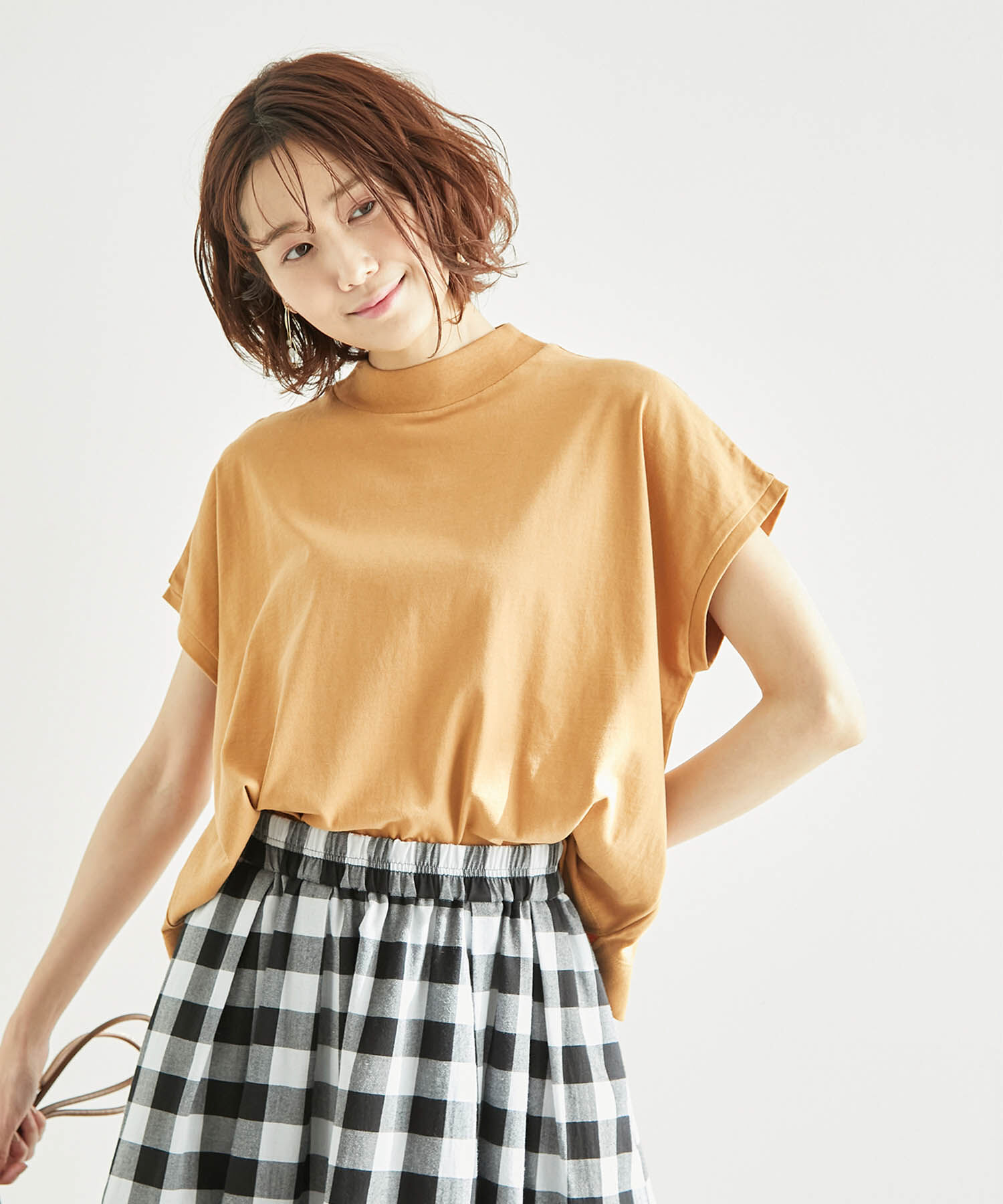 Rope&rsquo;Picnic「ラク美tee/TRUE COTTONモックネックフレンチスリーブトップス」|Tシャツ・カットソー|