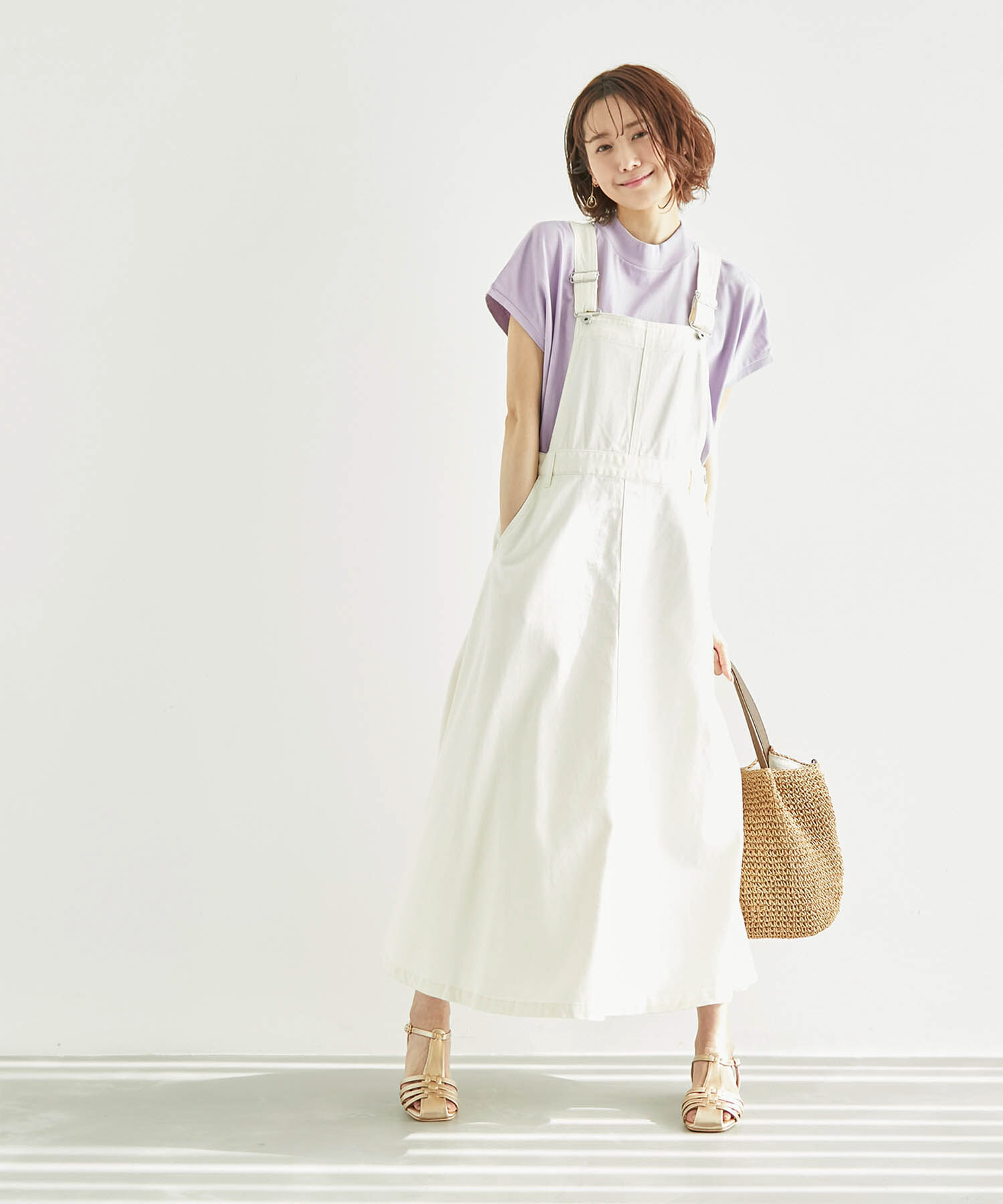 Rope&rsquo;Picnic「ラク美tee/TRUE COTTONモックネックフレンチスリーブトップス」|Tシャツ・カットソー|