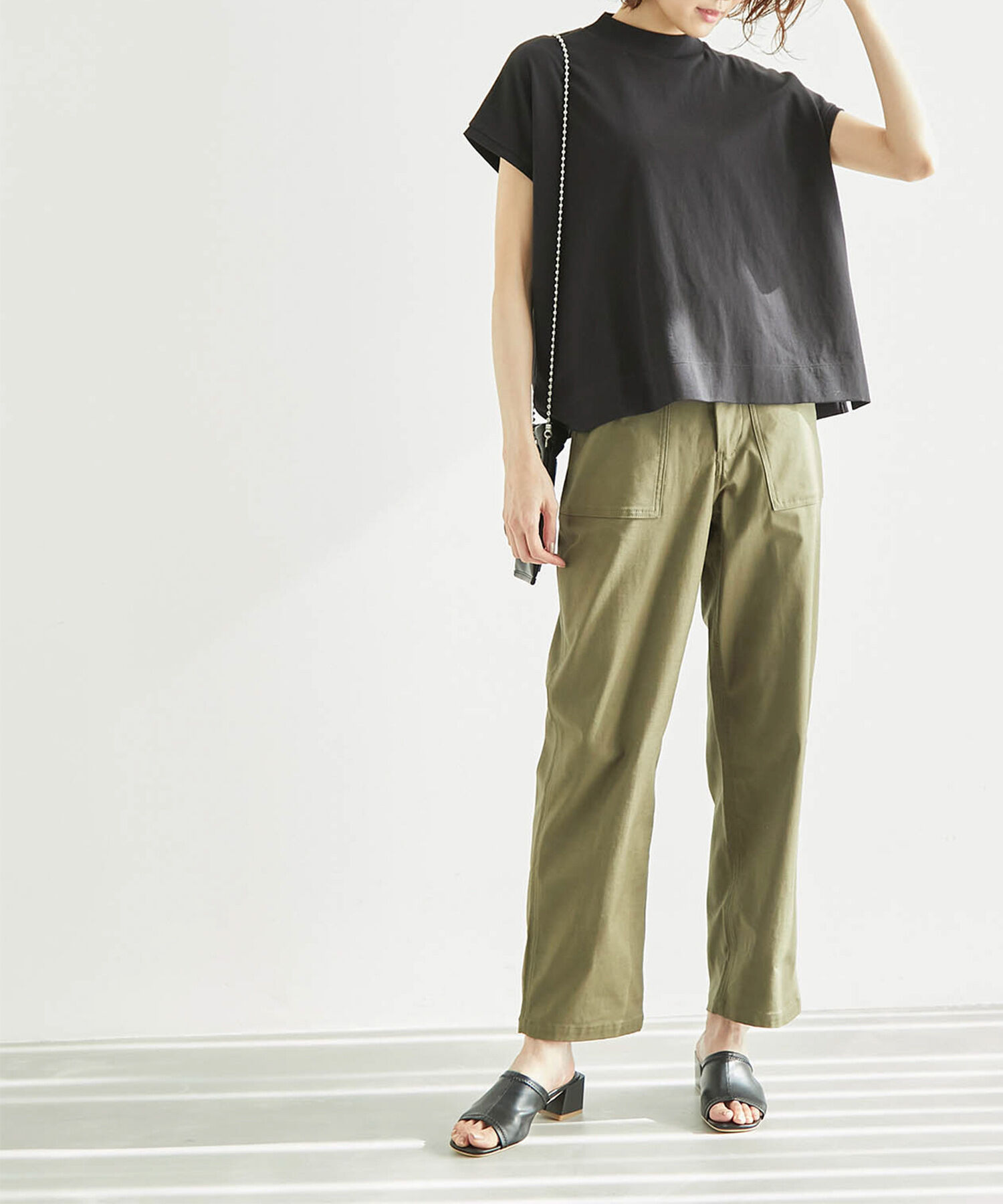 Rope&rsquo;Picnic「ラク美tee/TRUE COTTONモックネックフレンチスリーブトップス」|Tシャツ・カットソー|