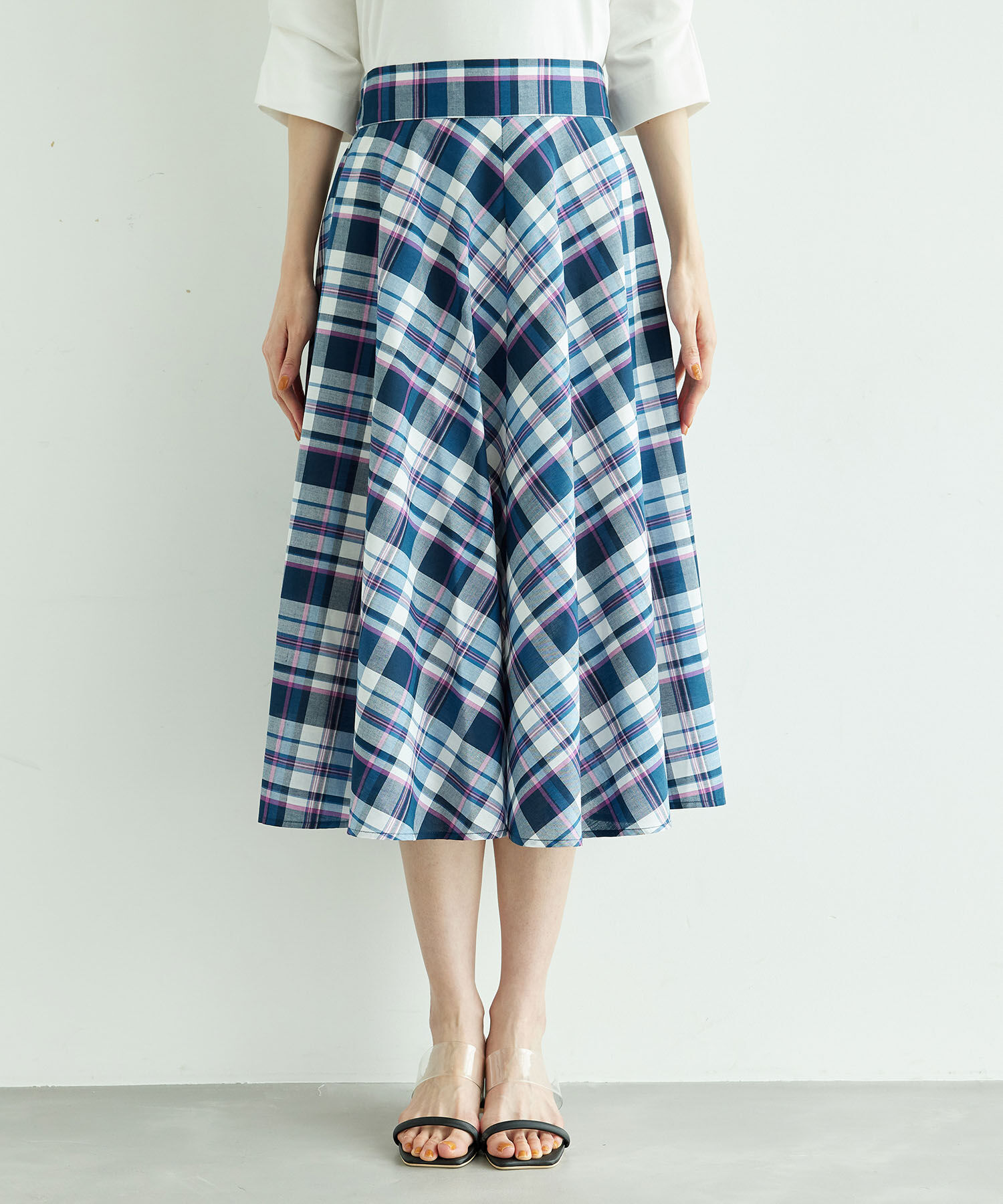 Rope&rsquo;Picnic「【WEB限定カラー:ネイビー】着丈が選べるマドラスチェックスカート」|スカート|