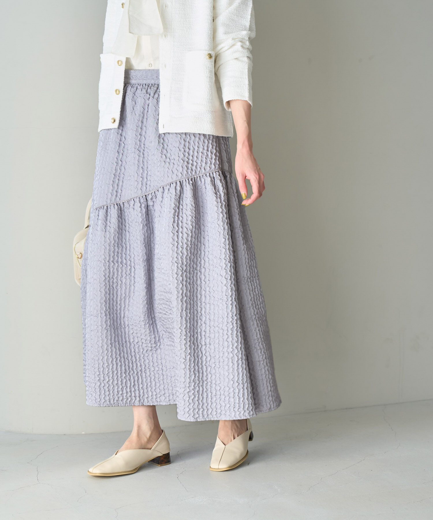 Rope&rsquo;Picnic「【emur】セットアップ対応/ふくれジャガードアシンメトリー切り替えスカート」|スカート|