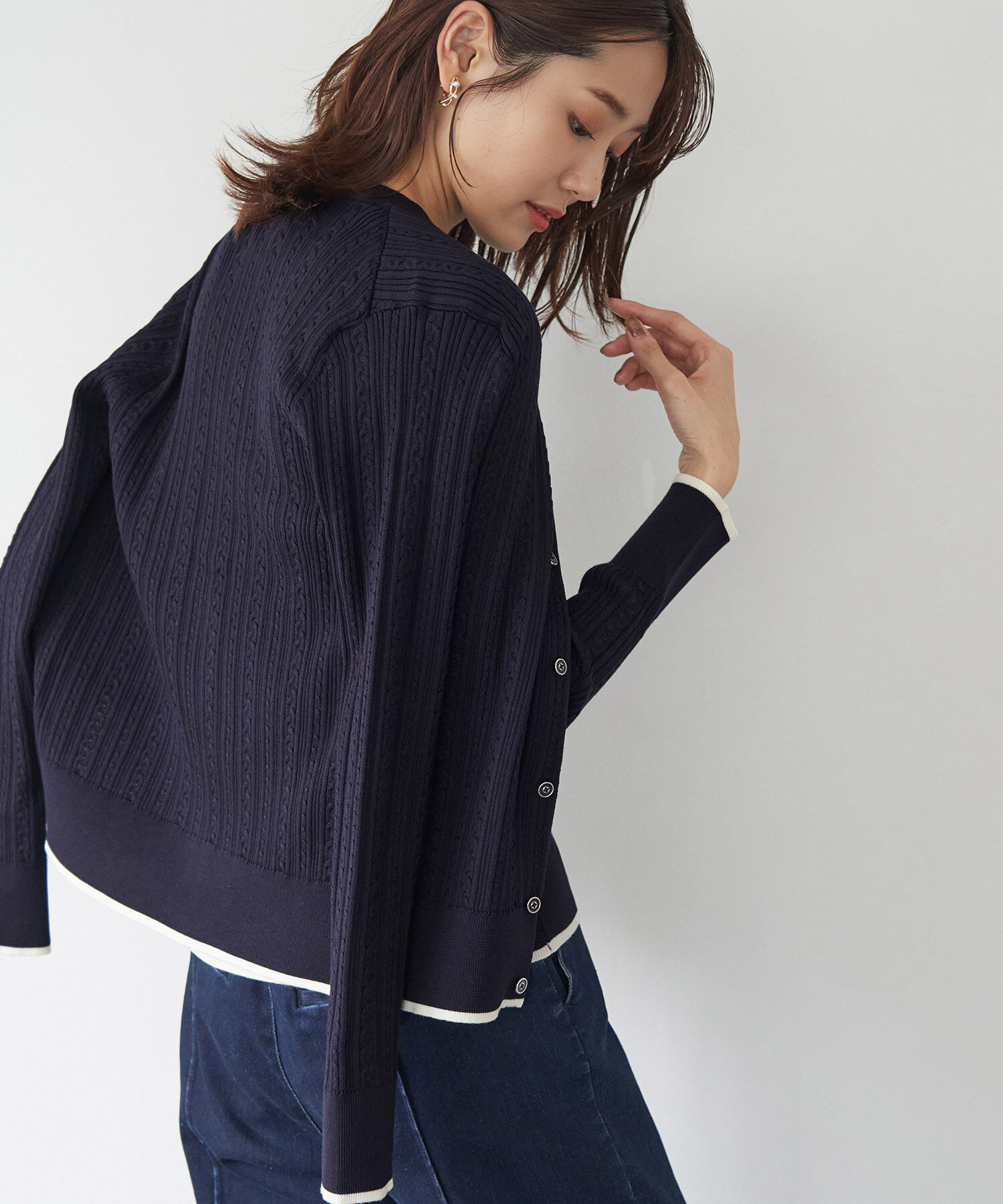 Rope&rsquo;Picnic「洗濯機OK・リンクコーデ/BIO GRACEミニケーブルニットカーディガン」|カーディガン|