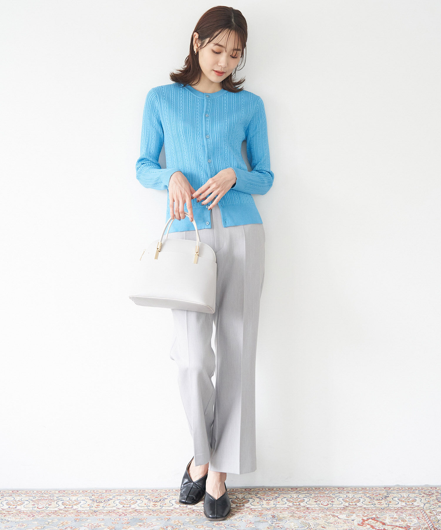 Rope&rsquo;Picnic「洗濯機OK・リンクコーデ/BIO GRACEミニケーブルニットカーディガン」|カーディガン|